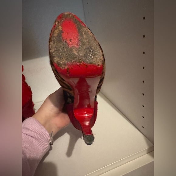 Christian Louboutin Leopard Print/Red Pony Hair and Black Lace Aeronotoc Booties - Picture 4 of 12